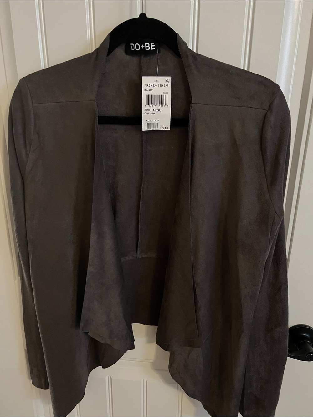 DO+BE Charcoal Gray Open Drape Suede-Effect Jacket